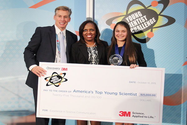 From left to right: Bill Goodwyn, president and CEO of Discovery Education, Kim Price, vice president of 3Mgives, and Hannah Herbst.